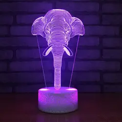 Детские прикроватные сна 7 цветов визуальный светодиодный настольная лампа 3D интерес слон моделирование ночник светильники в виде