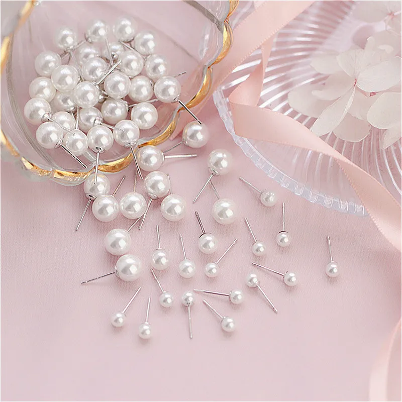 

(no Packing Box)1 Pair Jewelry New Design Pearl White Color Pearl Stud Earrings For Women New Accessories Wholesale 4mm 6mm 8mm
