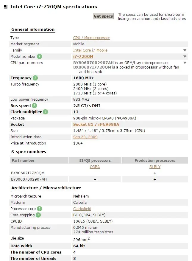 intel cpu ноутбук i7-720QM 6M кэш 1,6 GHz до 2,8 GHz i7 720QM SLBLY PGA988 45W ноутбук совместимый PM55 HM57 HM55 QM57