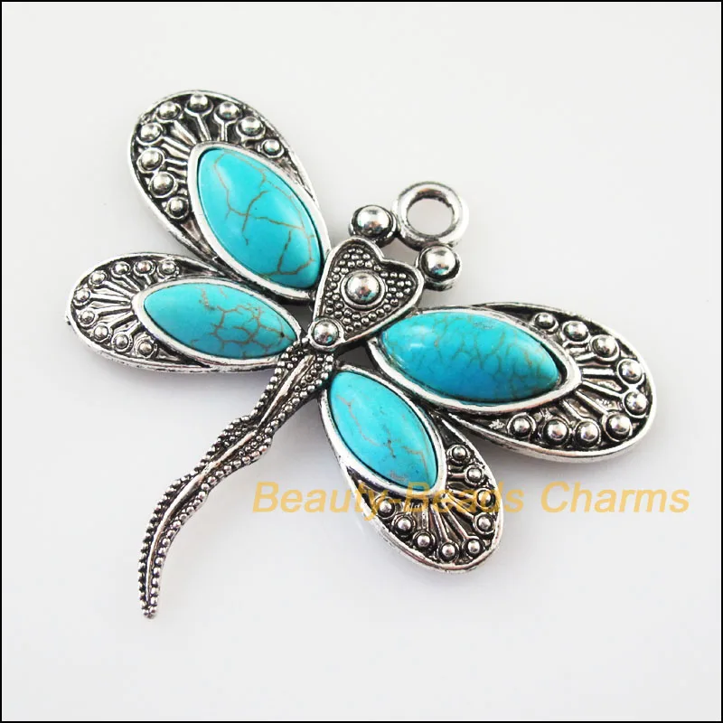 

Fashion 1 New Charms Animal Dragonfly Stone Tibetan Silver Tone Pendants 61x53mm
