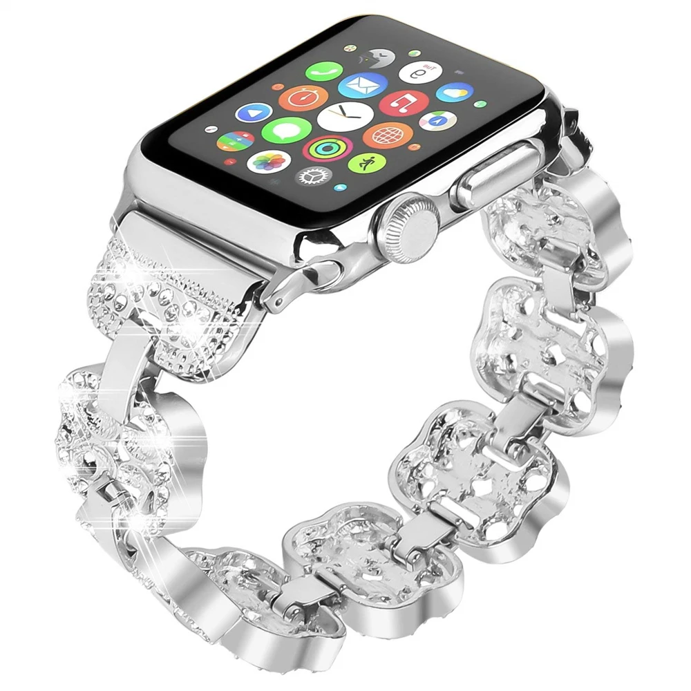 

FOLOME Stainless Steel iWatch Band with Stylish Diamond Adjustable Replacement Women Strap for Apple Watch 38/42mm Series 3/2/1