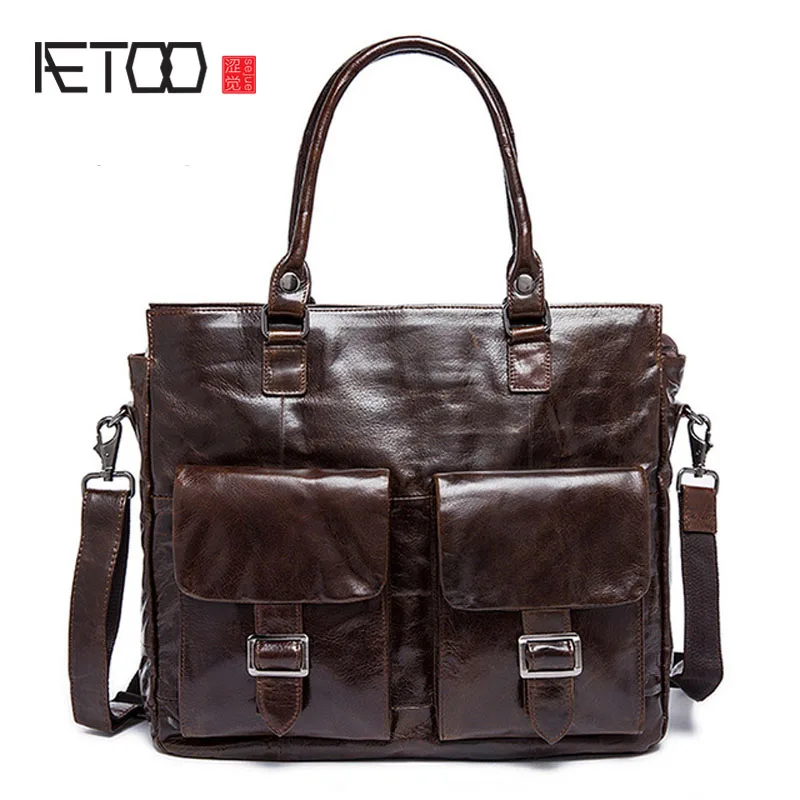 

BJYL Fashion handbag retro first layer leather briefcase wholesale men and women with the same paragraph leather bag