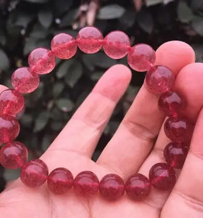 

free shipping Genuine Natural Red IceStrawberry Quartz Crystal Beads Bracelet 9mm AAAA