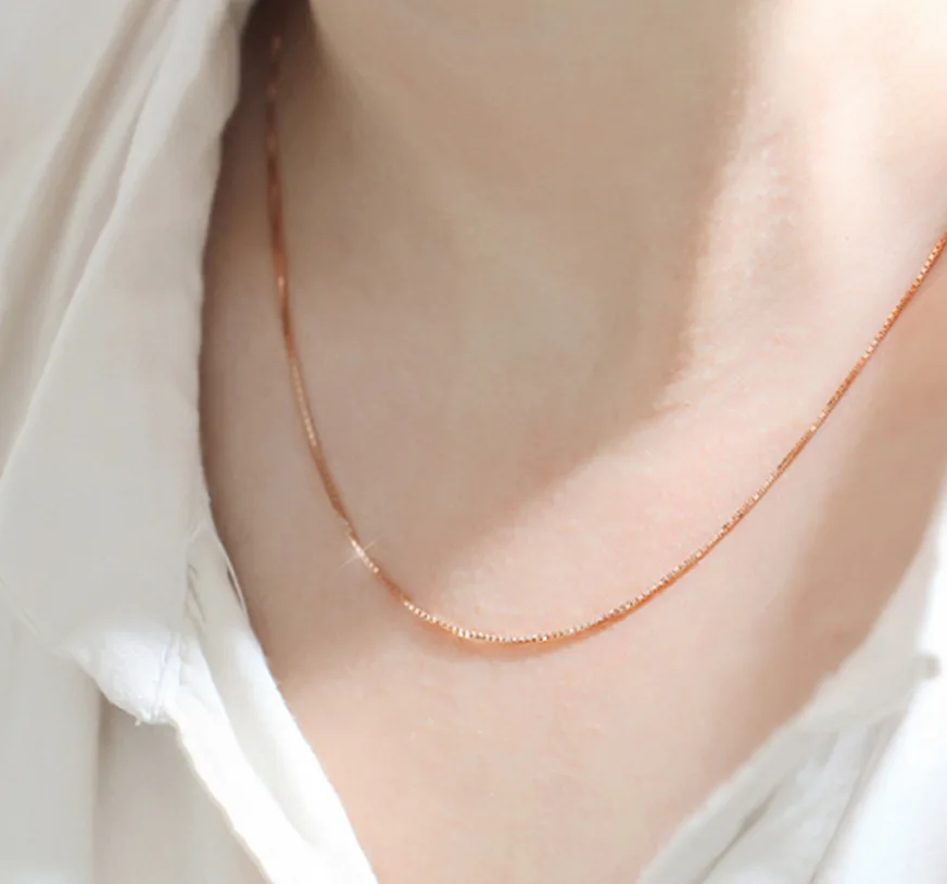 Элегантное женское розовое золото ожерелье цепочка 925 пробы Серебряная цепочка 45 см для женщин ожерелье