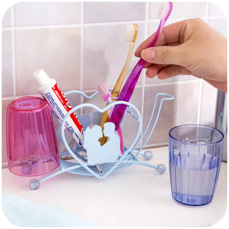 New Fashion Lovers Stainless Steel Toothpaste Toothbrush Holder Plastic Tumbler Creative Bathroom Accessories Set 3Pcs/Set