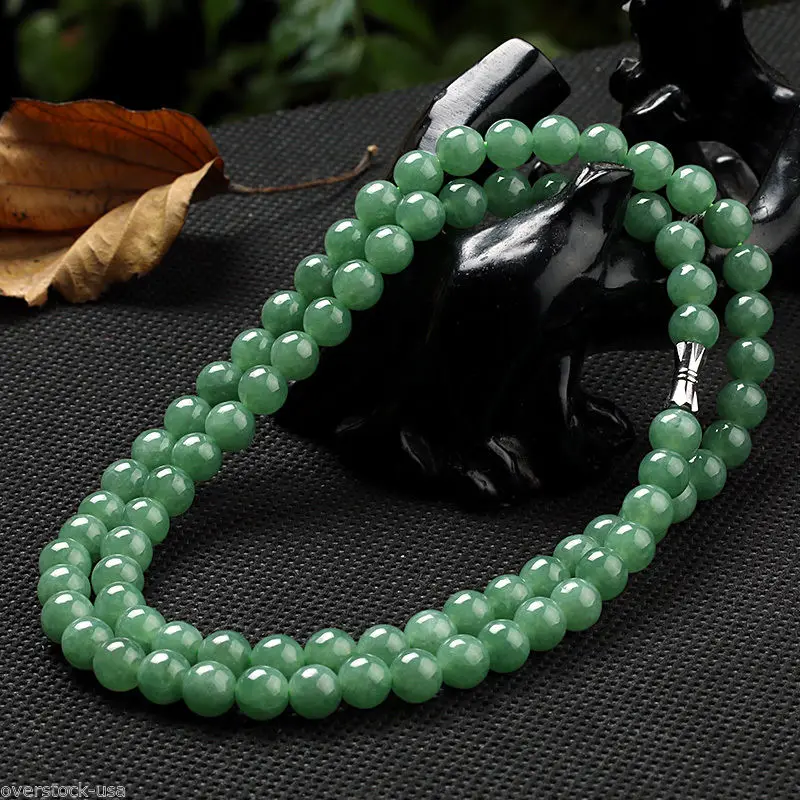 

CERTIFIED GRADE A Bean Green Jade Jadeite 7mm Beads Necklace / 20inch