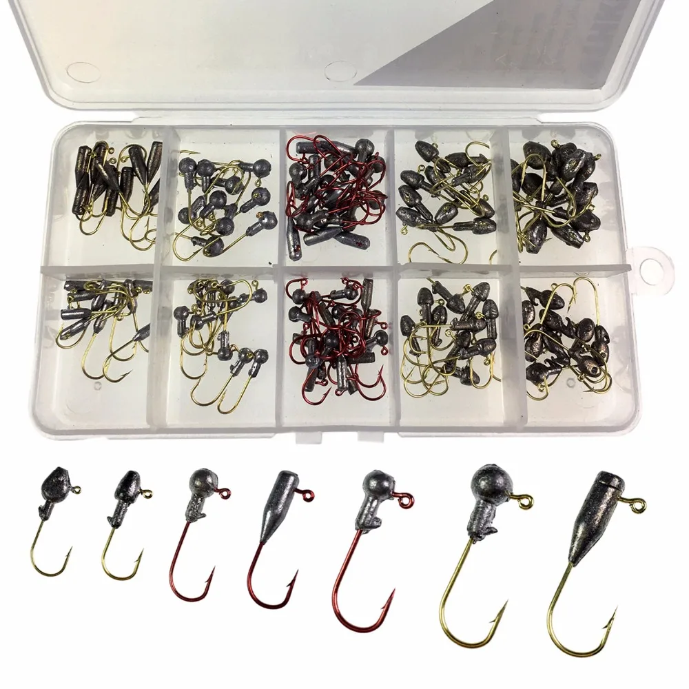 120Pcs Lead Minnow Heads Fishing Hooks Tube Round Crappie Jig head Kit Gold Red Free Shipping