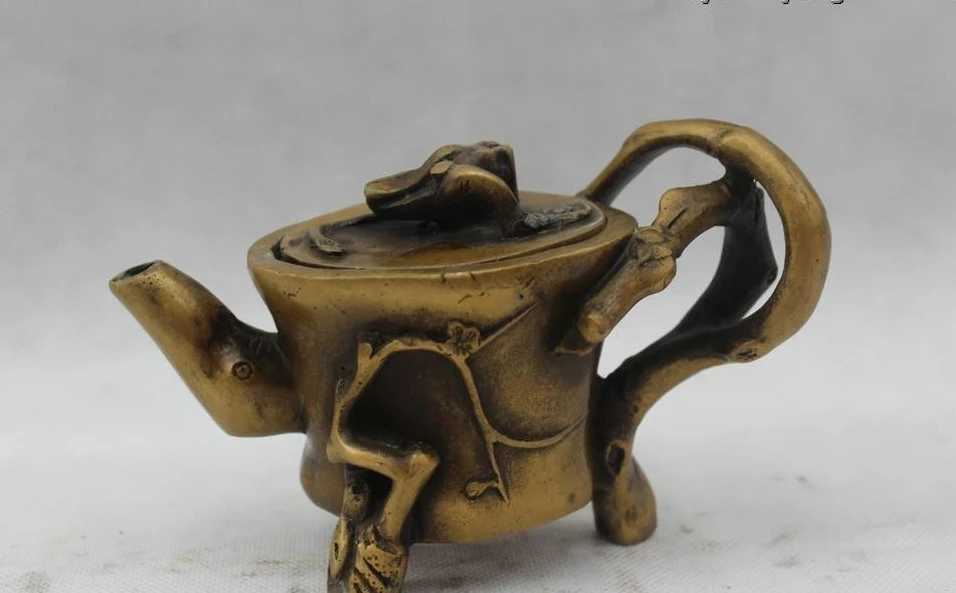 

4"Chinese Collect Folk Pure Bronze Lucky beautiful plum blossom Pot water jug