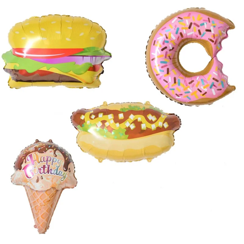 1pcs Cake cookies Birthday Party Balloons Donuts Cream Hamburger Hot Dog Inflatable Balloons Baby Shower Kids Party Supplies