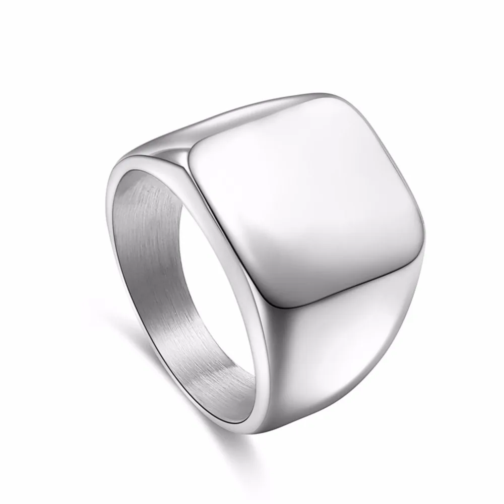 Fashion Rings Square Big Width Signet Rings 24K Titanium Steel man Finger Silver Black Gold Men Ring Jewelry anel New