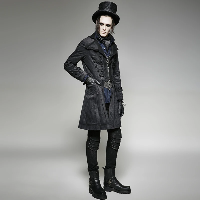 Col Manteau Longue Boutons Noir Veste Mode Haut Steampunk Hommes Décoratifs Rétro De Hiver Vestes Black Ybf76gy