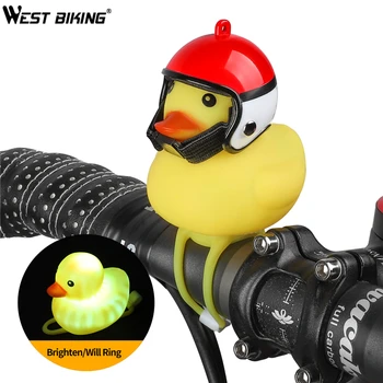 

WEST BIKING Bike Bell Yellow Duck Waterproof Bicycle Light Handlebar Cartoon Ring Broken Wind Shining Duck With Helmet Bike Horn
