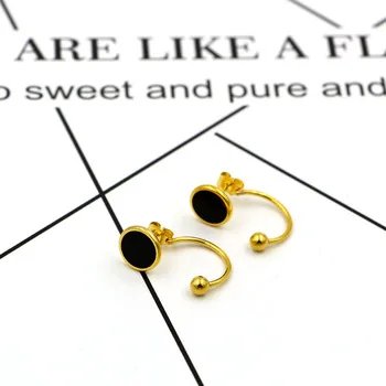 New U Shaped Hook Line Ball Black Enamel Women Stud Earring Stainless Steel Gold Color Earring For Women Girls Piercing Jewelry