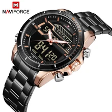 Роскошный бренд Naviforce кварцевые часы для мужчин черный стальной ремешок повседневные мужские цифровые часы мужские часы военные Relogio Masculino
