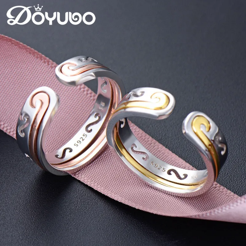 

DOYUBO Adjustable Size Men's 925 Sterling Silver Tighten Mantra Rings Rose Gold & Gold Color Sun WuKong Pure Silver Ring VB270