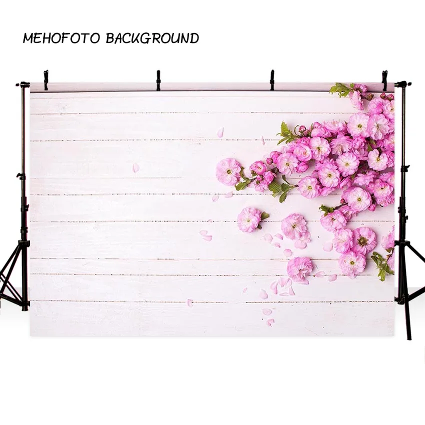 

Mehofond Pink Flower Wood Board Background For Photography Spring Newborn Pet Food Doll Portrait Photocall Backdrop Photo Studio