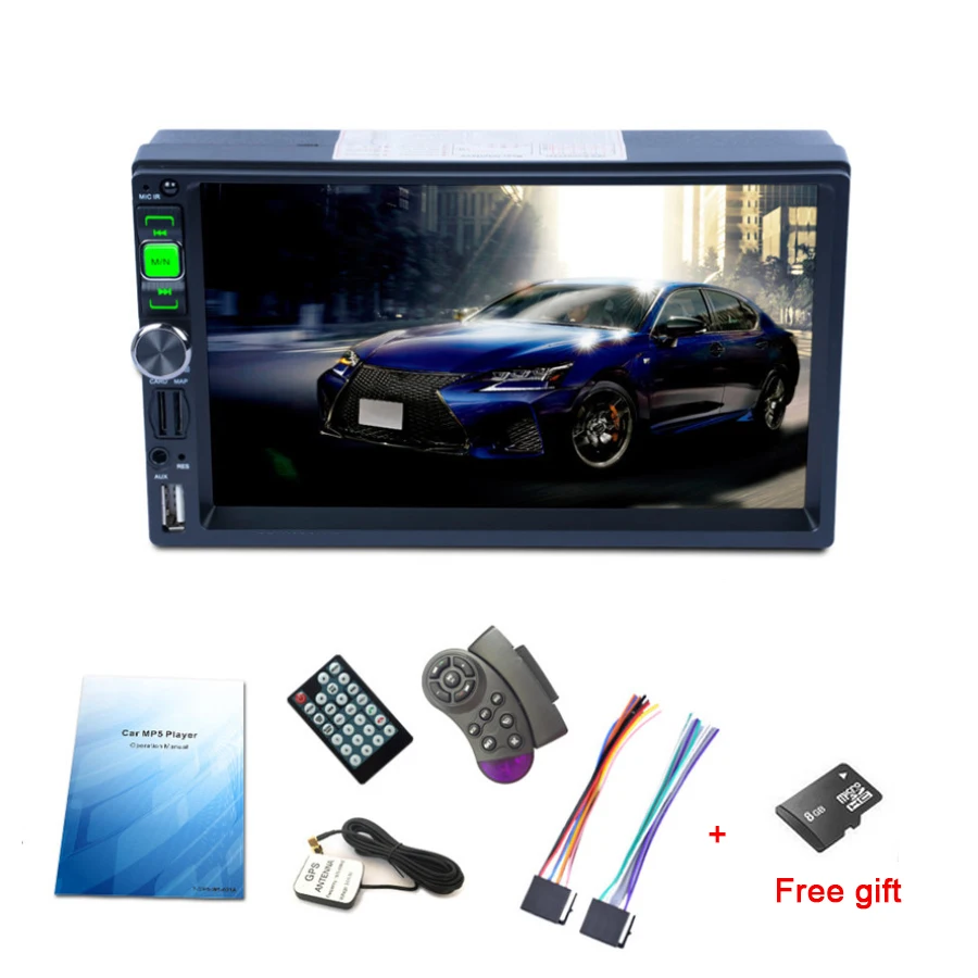 

Autoradio 7'' HD Car Radio Player Bluetooth Stereo Mirror Link+GPS Navigation FM RDS +8G Map Card of North America and Europe 2D