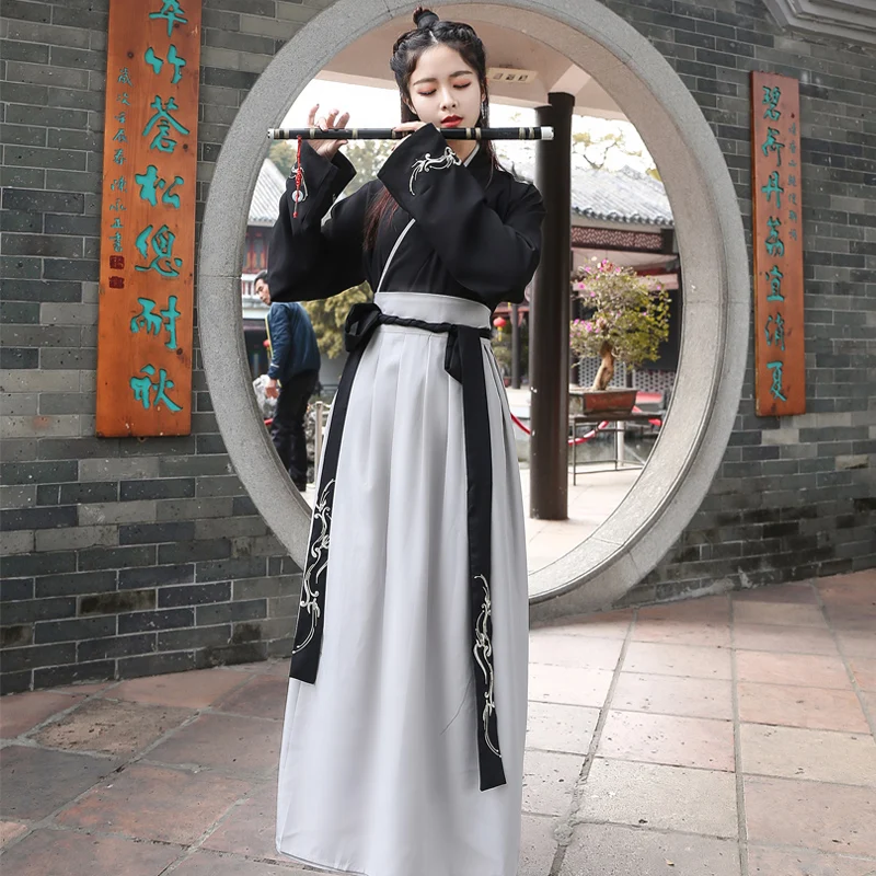 Черное платье Hanfu, костюм для китайских танцев, традиционная одежда для выступлений, классическая одежда принцессы династии Хань, сценическое платье