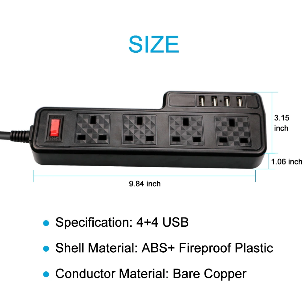 Сетевой фильтр для силовых полос USB удлинительные розетки 4 способа штепсельная вилка Великобритании USB зарядное устройство адаптер питания с 4 USB 2 м удлинитель