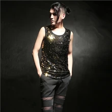 M-XL! мужская одежда модный DS DJ летний мужской жилет с пайетками мужской костюм панка танцевальные костюмы певицы