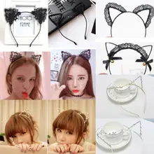 Новые модные женские изысканные милые кружевные пластиковые кошачьи уши повязка на голову кошачий обруч для костюмированной игры милый головной убор
