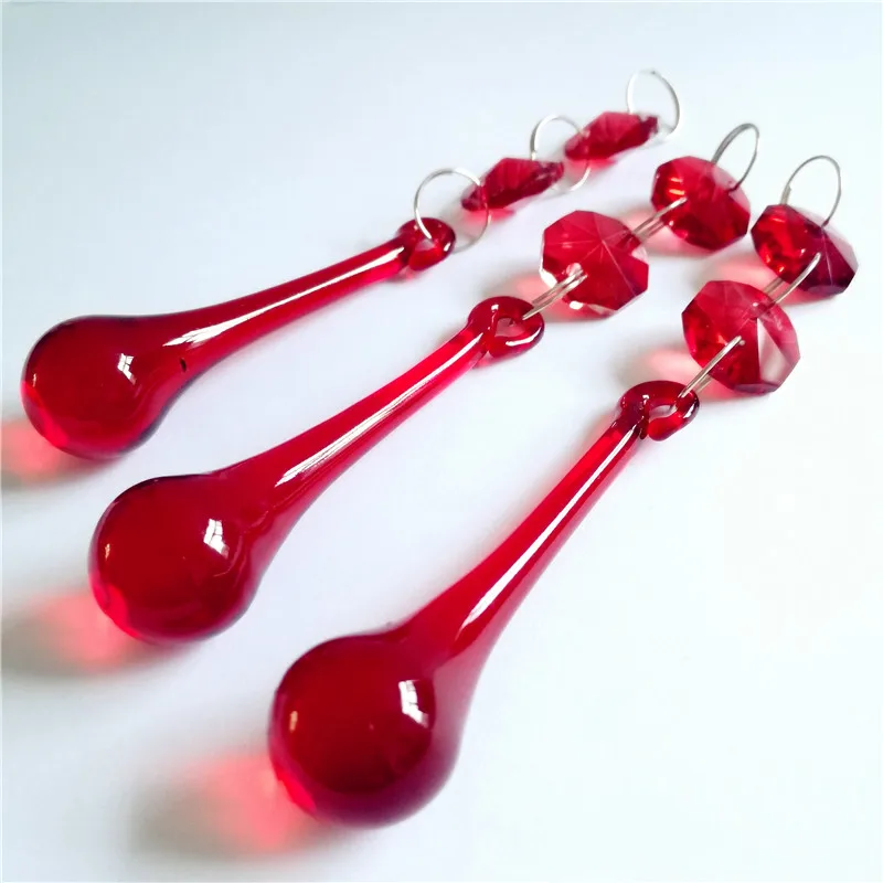10pcs/lot Red 20x80mm Crystal Raindrop prism with 14mm glass Octagon