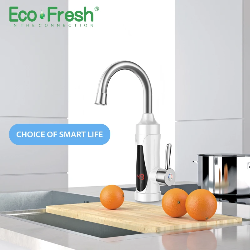 Ecofresh мгновенный проточный Электрический водонагреватель, кран для кухни, мгновенный нагрев водопроводной воды, светодиодный водонагреватель с европейской вилкой