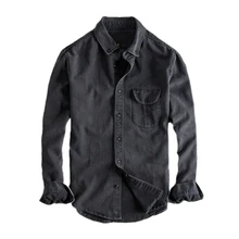 Японская джинсовая рубашка Харадзюку в краску для мужчин, уличная одежда для мальчиков, Ретро стиль, винтажные рубашки с длинным рукавом размера плюс S-XL