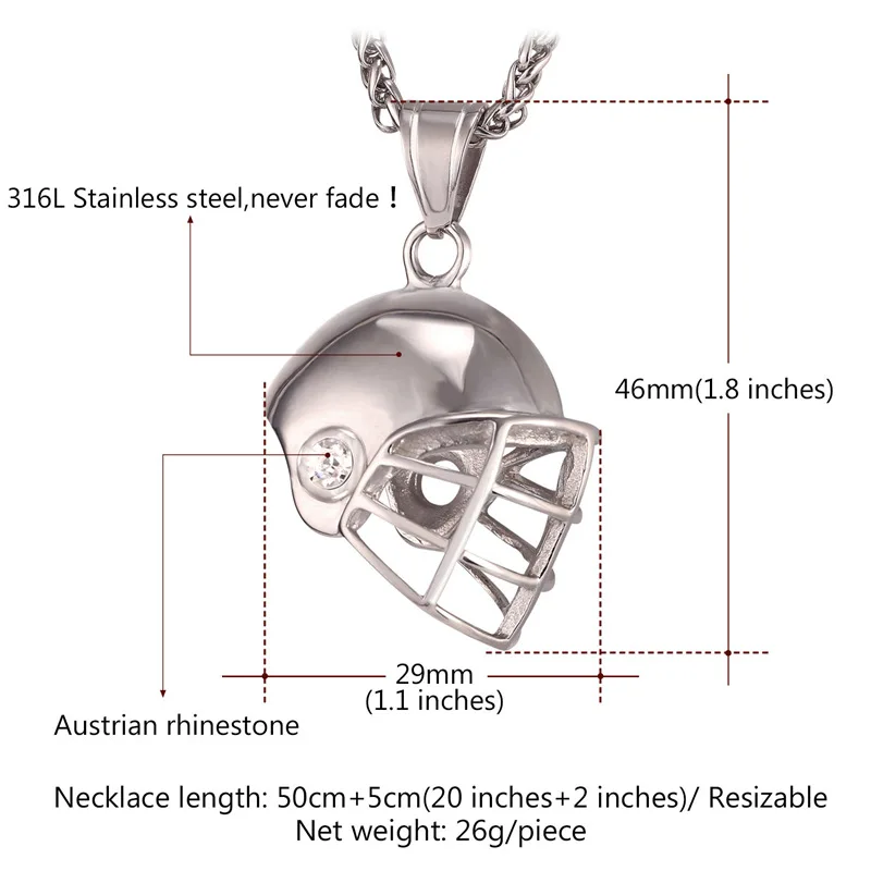Collare спортивный шлем Кулон золото/черный цвет хоккейные кепки Нержавеющая сталь ожерелье для женщин Спорт мужчин фитнес ювелирные изделия P030
