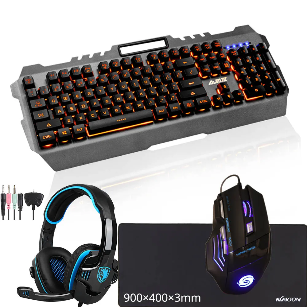 

Combos USB Wired Gaming Mechanical Feel PC Computer Keyboard Backlight +Gamer Mouse Mice+Large Size Mouse Pad+Headset Headphone