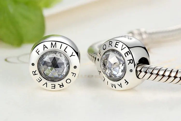 High Quality 925 Sterling Silver Family Forever Charm Beads Clear CZ Fit Original Pandora Charm Bracelet Authentic Jewelry Gift 14
