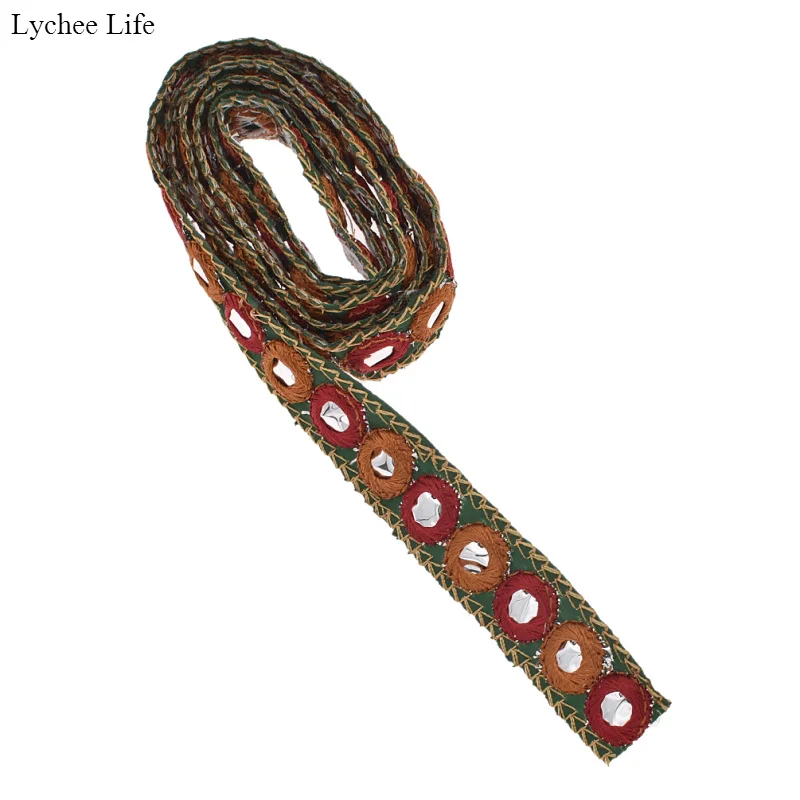 Lychee Life Винтаж 1 ярд Этническая зеркальная вышивка тесьма DIY ручной работы
