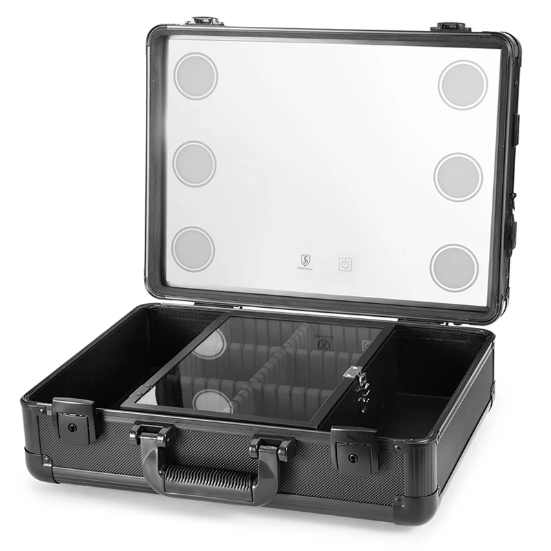 

Makeup Train Case, Pro Aluminum Cosmetic Organizer Box Bag With LED & Mirror, Large Capacity Beauty Artist Cosmetic Tools Storag