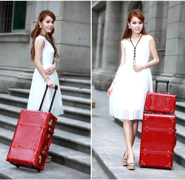 

CARRYLOVE Leather feel classic Vintage luggage series 22/24 inch PU Handbag and Rolling Luggage Spinner brand Travel Suitcase