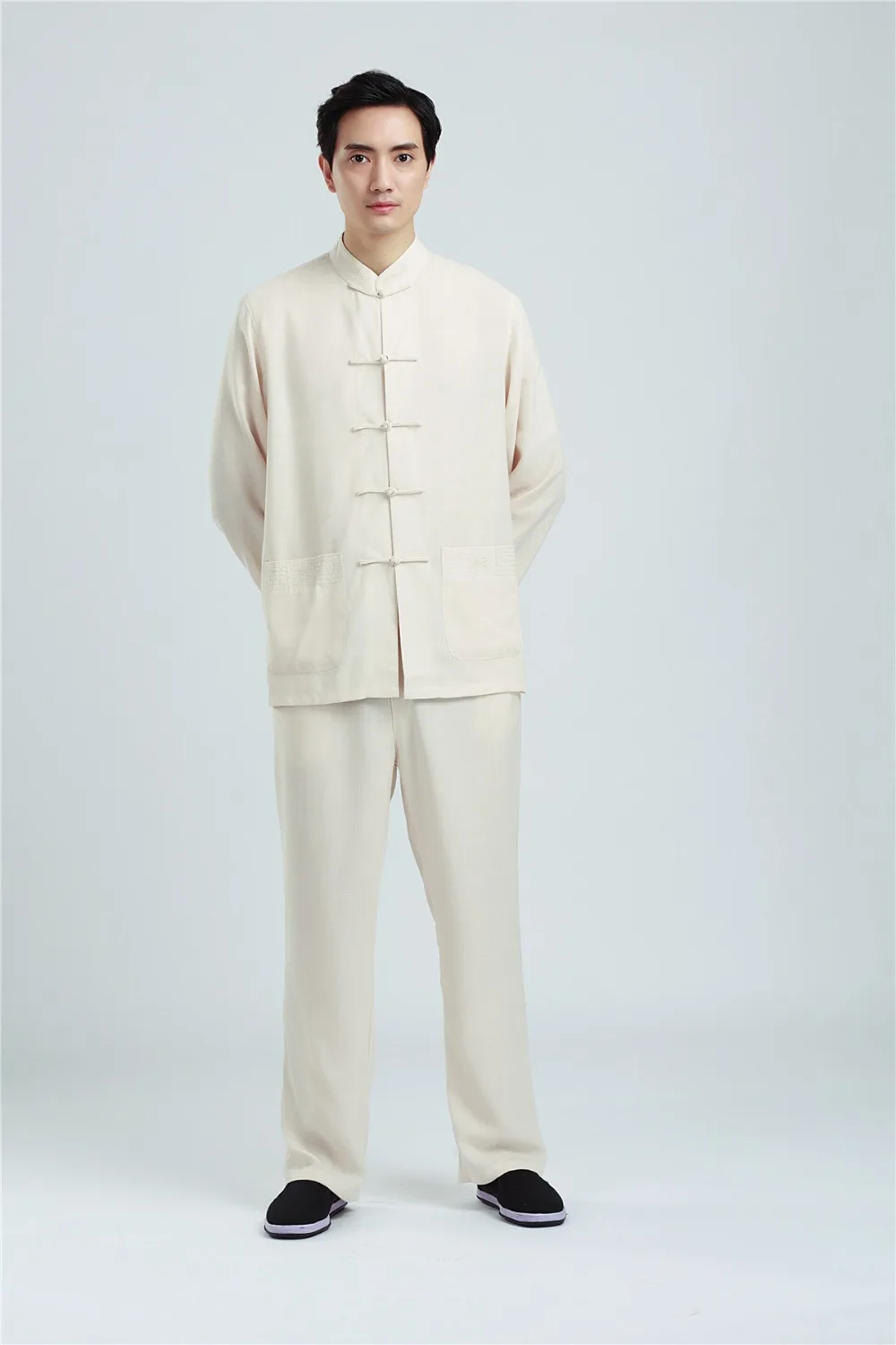 Шанхай история с длинным рукавом мужская Тай Цзи комплект одежды кунг-фу Костюм Лен Китайский кунг-фу костюм тай-чи рубашка+ комплект со штанами 2 цвета