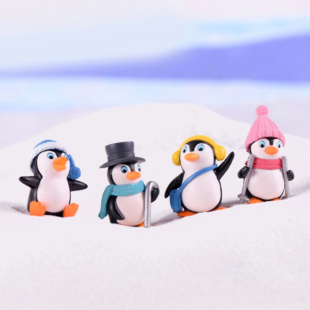 4 pcs Cute Penguin Figurines Miniatures Fairy Garden Miniature Decor Mini landscaping Statues DIY Crafts Decoration Accessories