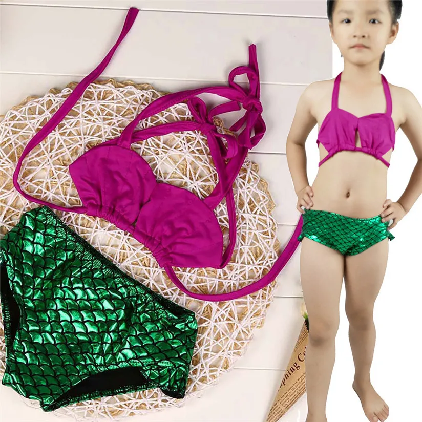 2017 New Fashion Bling Bling Princess water proof Mermaid Swimsuit Kids Baby Girl Bandage Swimsuit Swimwear Bathing Bikini P3