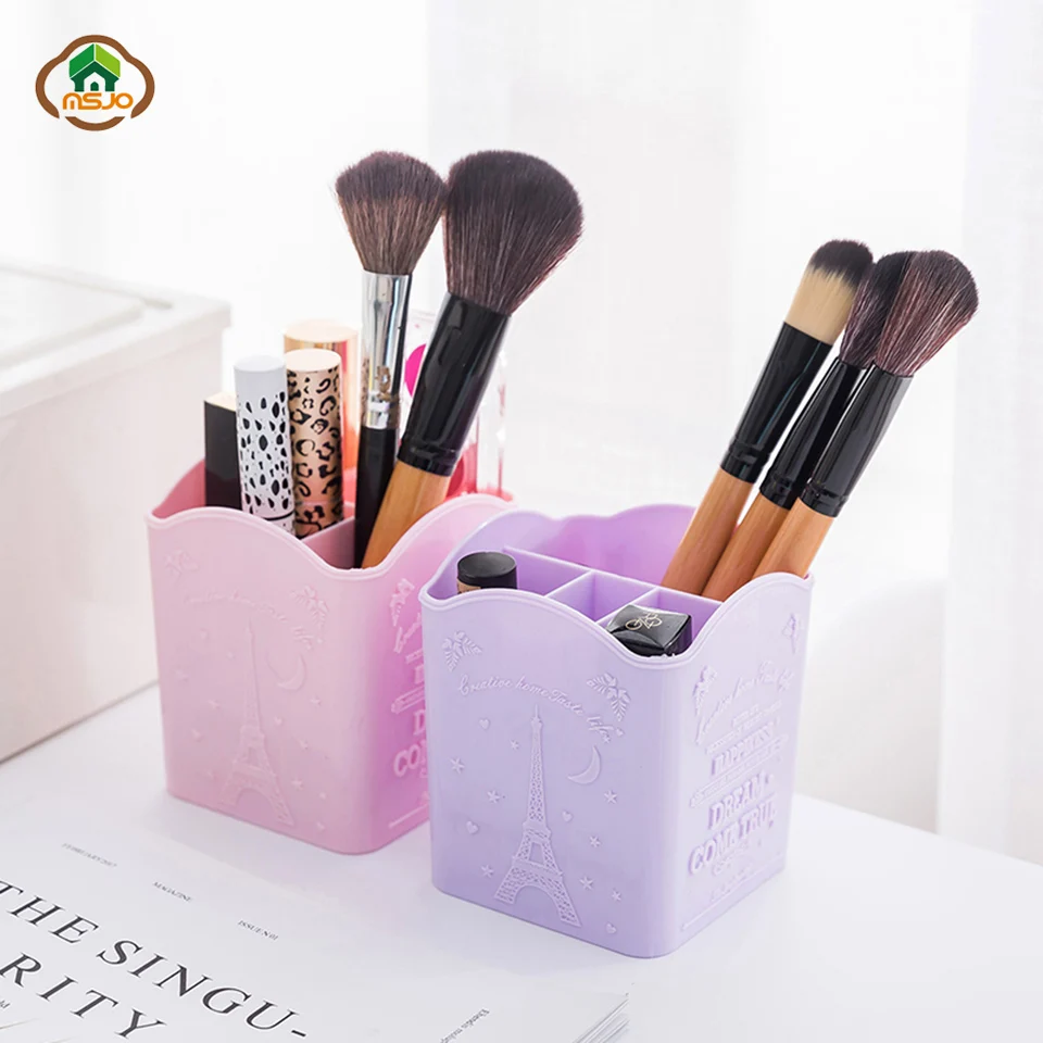 Msjo المنظمين ماكياج مستحضرات التجميل مسمار البولندية مجوهرات البلاستيك تخزين مربع مكتب سطح المكتب المنظم فرشاة قلم رصاص حامل