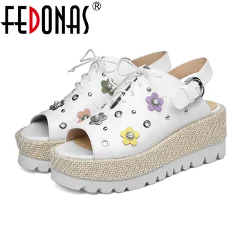 

FEDONAS New Brand Design Women Sandals Comcortable Casual Flats Shoes Genuine Leather Flowers Shoes Woman Elegant Flats Sandals