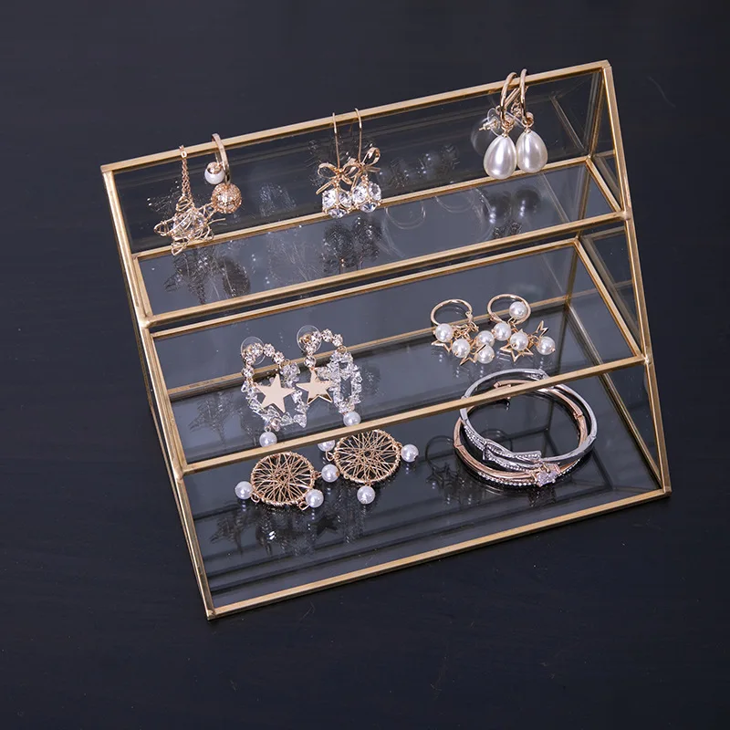 Billig Glas Make Up organizer Bad Kosmetische veranstalter mit goldenen bedeckt rand Bleistift Box Parfüm make up tools Lippenstift veranstalter