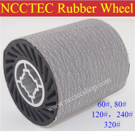 

grit 120 NCCTEC Stainless steel wire drawing RUBBER wheel brush with aluminum core | install 1 pcs of white sand sanding belt