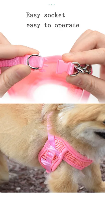 Dog Cat Harness Vest Pet Supplies Adjustable Soft Breathable Mesh Chest Strap Walking Lead Leash for Puppy Small Medium Dog