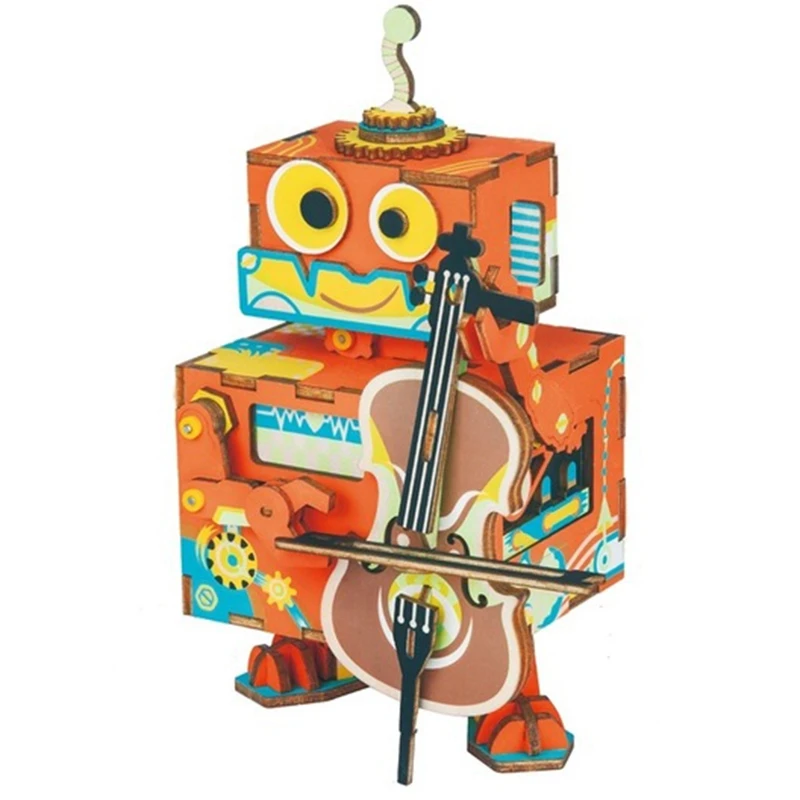 

Robotime Diy Robot Little Performer Wooden Movable Music Box Clockwork Type Home Decor Beauty Gifts For Children Friends Amd53