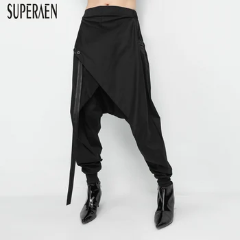 

SuperAen Europe Casual Women Long Pants Wild Cotton 2018 Autumn New Loose Pants Female Elastic Waist Solid Color Harem Pants