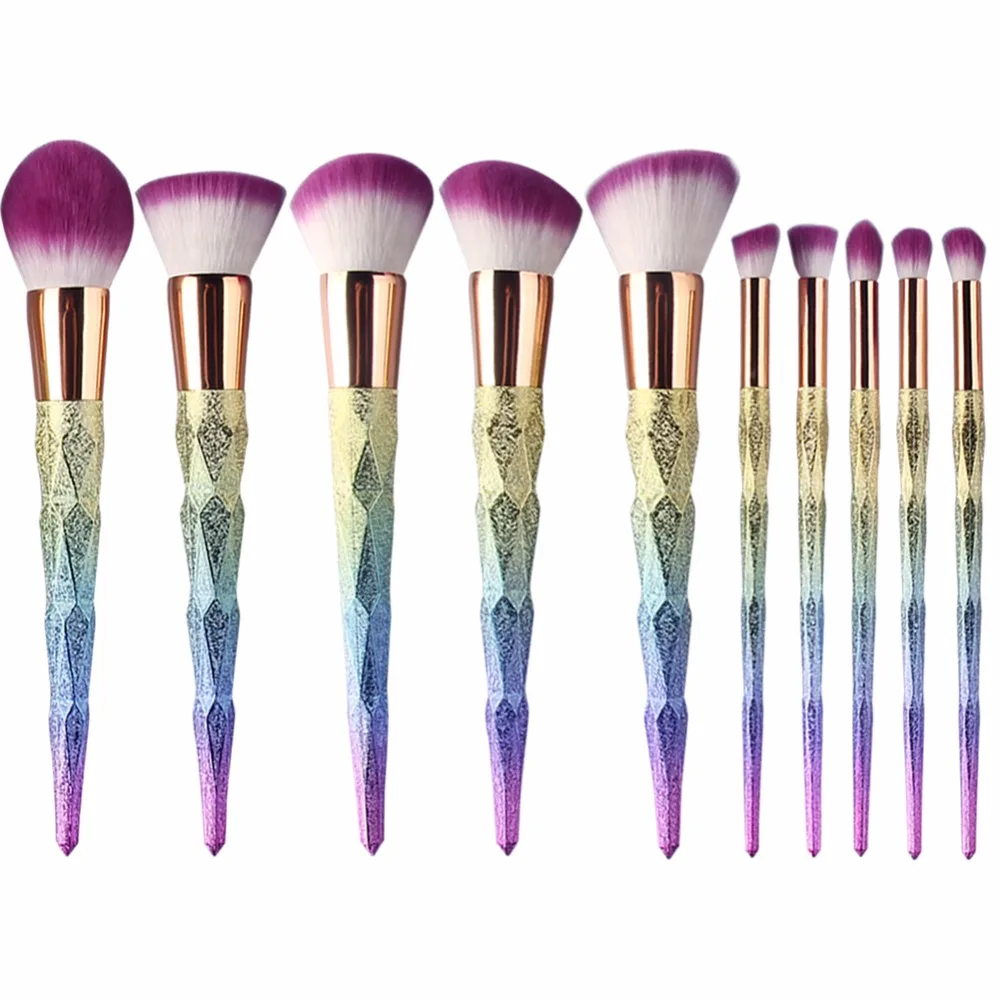 10Pcs Professional colorful Makeup Brush Set Rainbow Handle Makeup Brush Cosmetics Blusher Powder Blending Smooth Unicorn