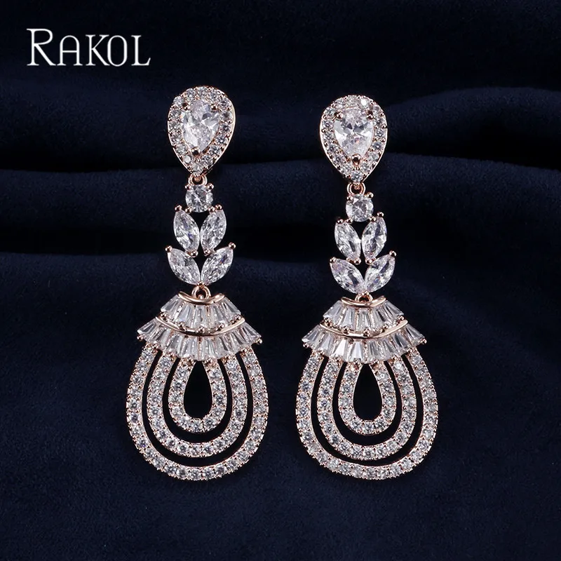 

RAKOL Luxury Big Water Drop Cubic Zircon Flower Dangle Earrings For Women Bridal Wedding Dinner Dress Jewelry Gift RE02428