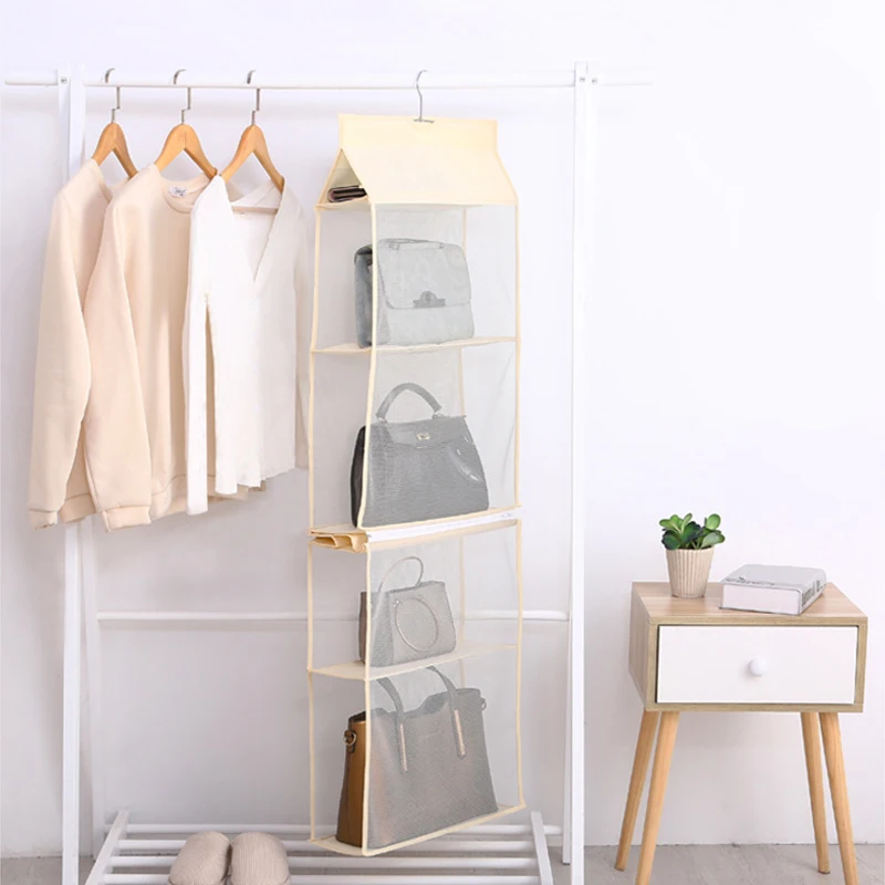 Luluhut جدار حقيبة للحمل حقيبة التخزين 4 طبقات خزانة أكياس شنقا خزانة تخزين منظم حمل حقيبة تخزين خطاف حامل حقيبة يد