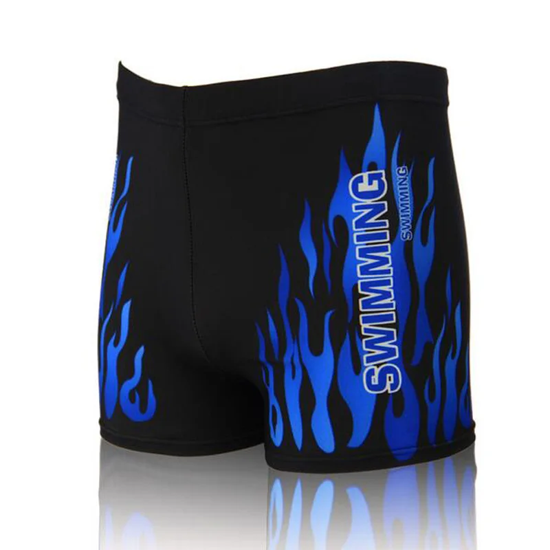 Men Swimwear Swimsuit Mens Swim Shorts Bathing Suit Swimming Pool Trunks Beach Briefs Flame Boxer Badpak maillot de bain homme - Цвет: Black Blue Flame