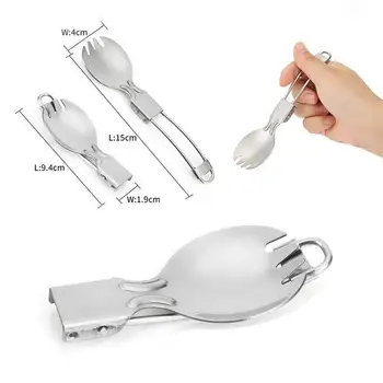

Camping Hiking Cook Foldable Spoon Traveller Spork Stainless Steel Fork