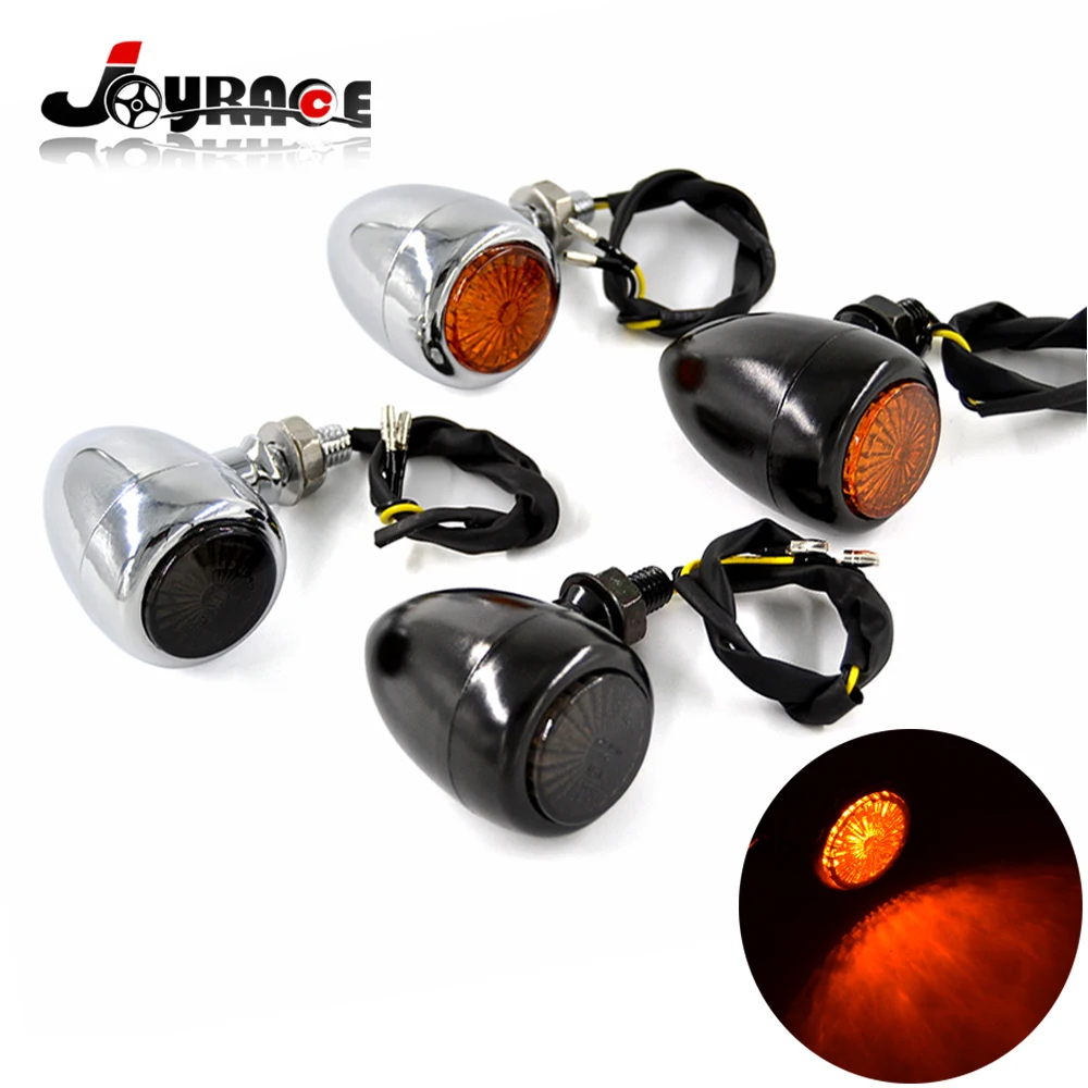 Chrome/Black Custom Motorcycle LED Turn Signal Indicators Universal for